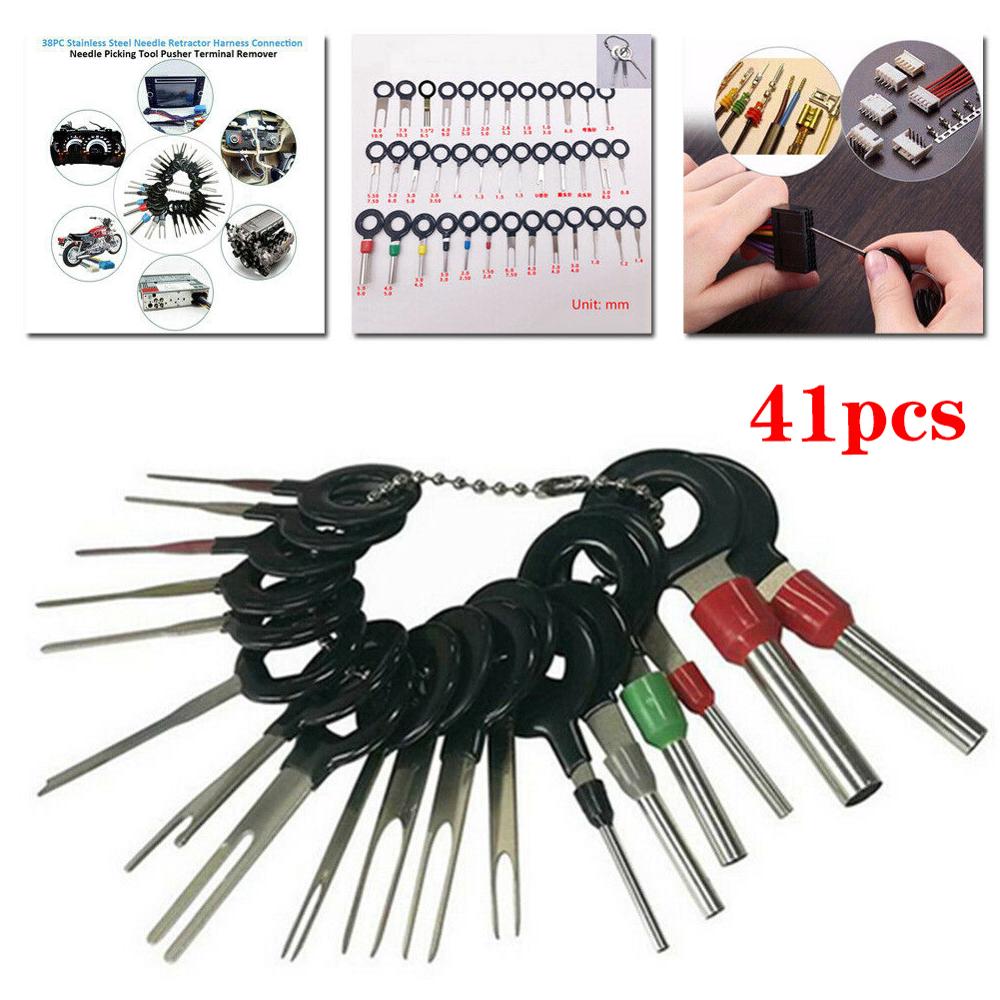 41PC Car Plug Wire Terminal Blocks Removal Tool Pin Needle Retractor Pick Electrical Wire Puller Hand Tools Kit pin extractor 15