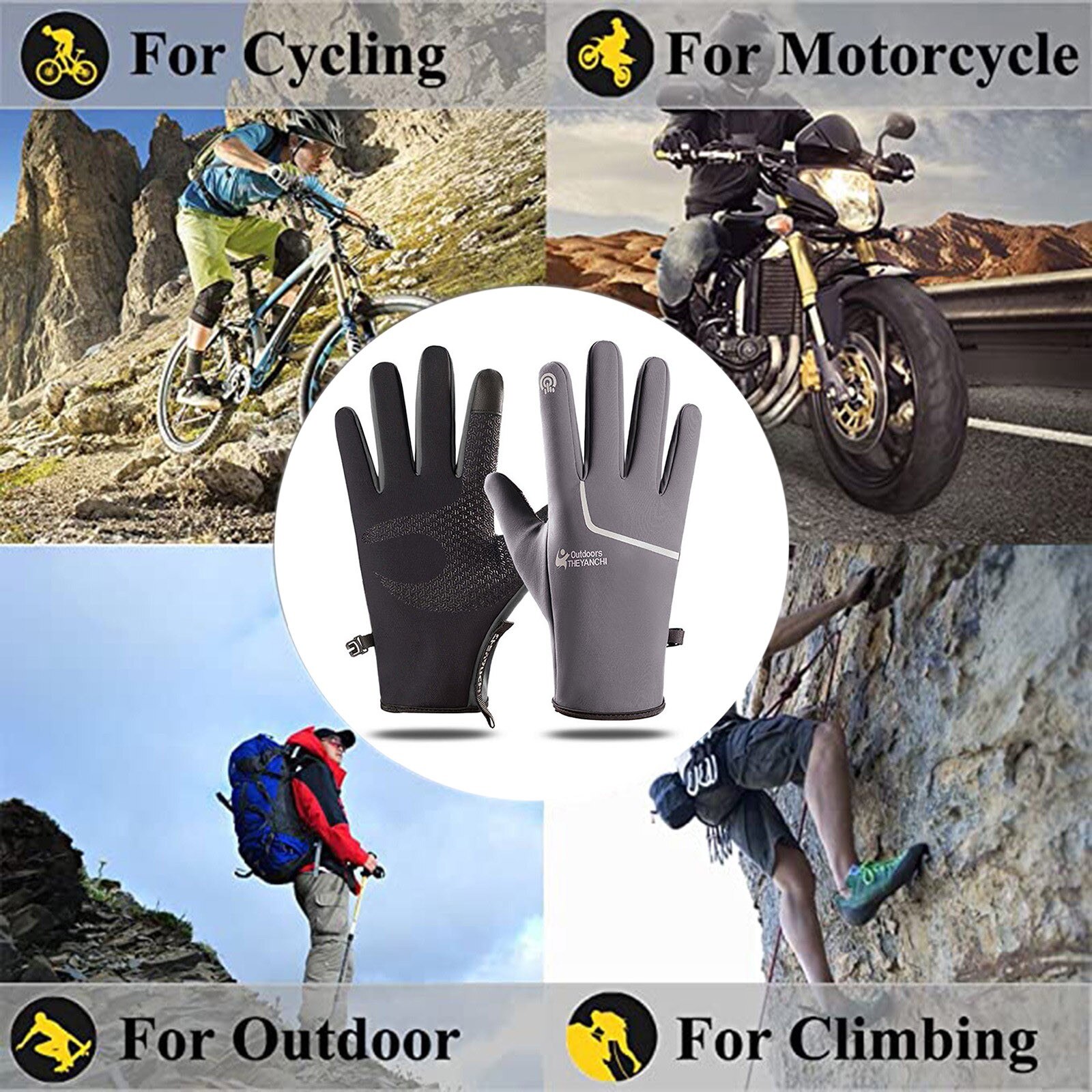 Cycling Gloves Full Finger Hiking Gloves Hiking Winter Gloves Waterproof Anti-Slip Thermal Gloves with Fleece for Biking Climb
