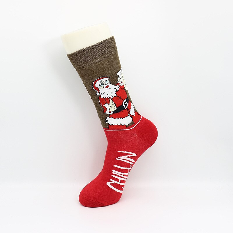 PEONFLY Funny Christmas Tree Snow Happy Socks Men Autumn Winter Harajuku Calcetines Santa Claus Christmas Socks: 8 / USA7-12
