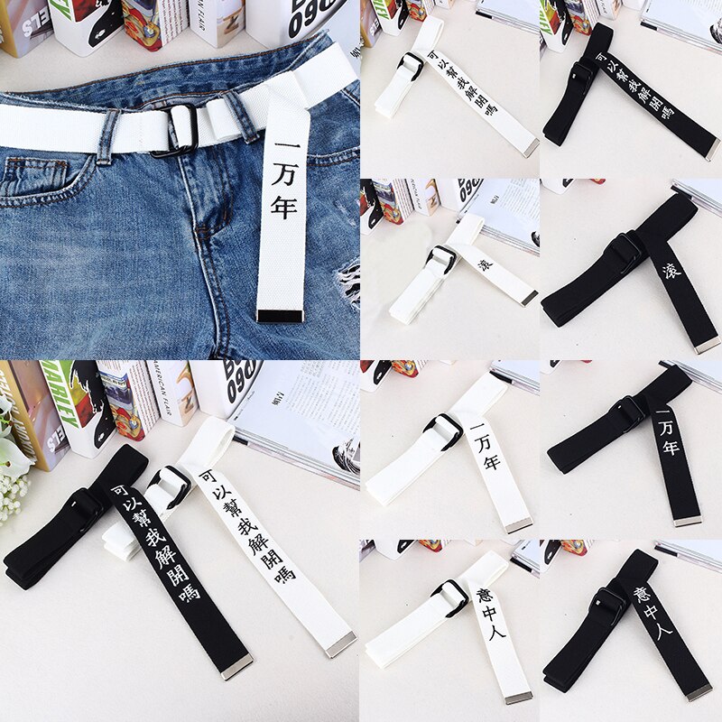 Jeans Waist Belts Canvas Chinese Letter Print Unisex corset Belt Personality Waistband Wide Belt Ring Buckle Harajuke Waistbelt