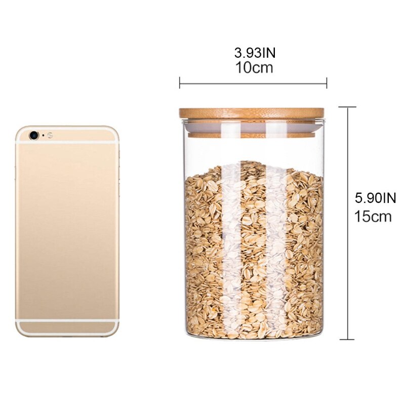 1200ML Glass Food Sealed Jar with Bamboo Wood Lid Sealed Cans Container