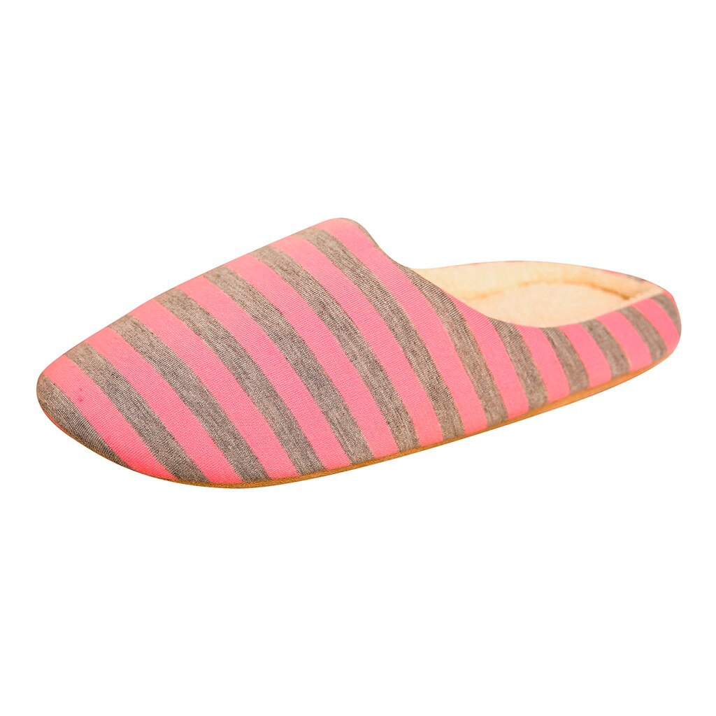 Sko hjemmesko dame mænd hjem fluffy house vinter varm stribet varm stribet indendørs anti-slip kapcie pantuflas zapatos de mujer: Lyserød / 42-43
