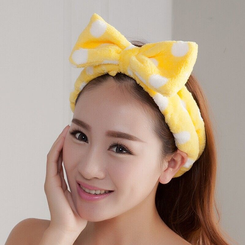 Merk schattige dames hoofdtooi met strik, knoop, stippen, gestreept, zacht, douchehoofdband, wikkelhoofddoek, badkamer, spa-make-up
