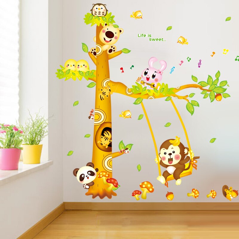 [Shijuekongjian] Cartoon Boom Muurstickers Diy Aap Panda Konijn Dier Muurstickers Voor Baby Kamers Kids Slaapkamer Decoratie