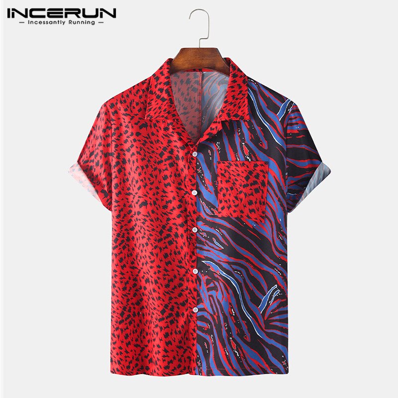 Sommer mænd skjorte print patchwork kortærmet revers stilfuld personlighed strand mænd hawaiiansk skjorter streetwear camisa incerun