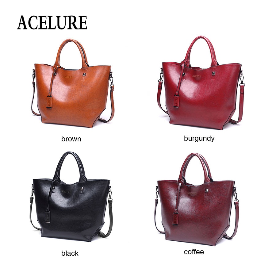 ACELURE Women Bucket Bag Oil Wax Women Leather Handbags Big Tote Famous Brands High Capacity Female Shoulder Bag Crossbody Bag