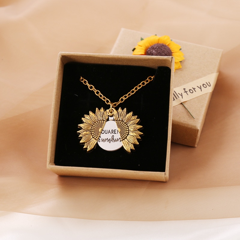 You Are My Sunshine-collares de girasol para mujer, cadena larga de Color rosa dorado y plateado, flor de sol, colgante femenino, joyería