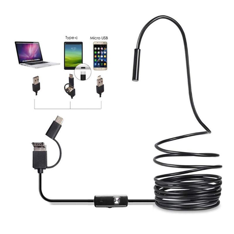 3-in-1 USB Industriële Endoscoop 7mm 1.3MP Harde Kabel Endoscopie Camera voor Android Type-c PC Waterdichte Snake Camera 2/5/10M