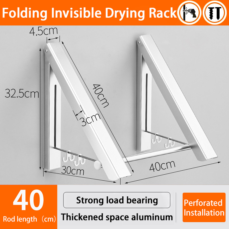Wall Clothing Hanger Outdoor Folding Drying Rack Telescopic Rack For Clothes Horse Clothesline Balcony Hook Rail Clothes Rods: Nailing Silver 40cm