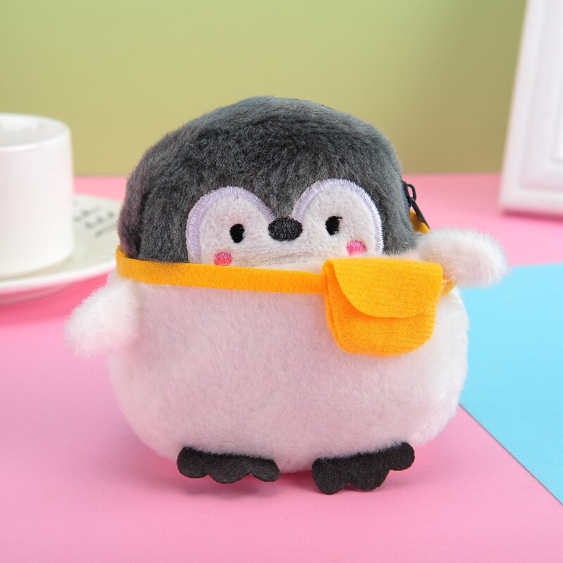 Monedero de pingüino de pelo bonito suave para niños y niñas, Mini cartera con línea de datos, monedero Neutral: Blanco