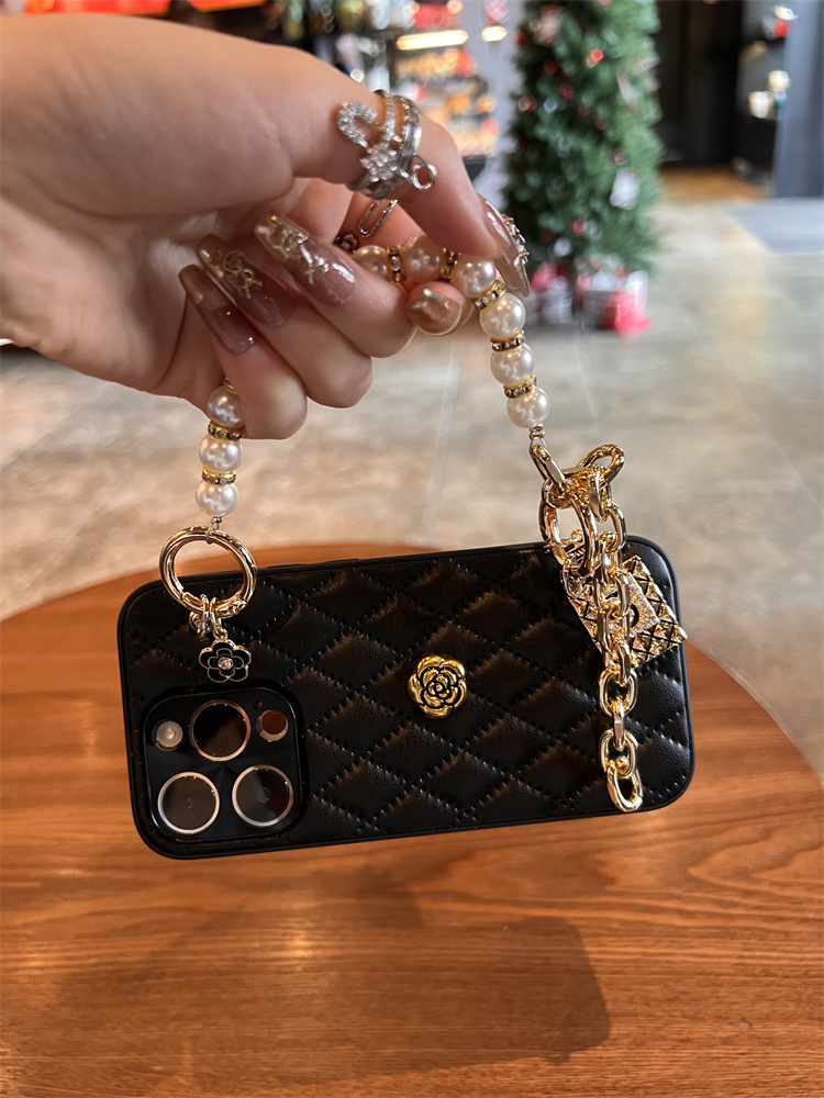 Lyxigt telefonskal till iphone 16 15 14 13 12 11 max 3d camellia-skal med kedja till iphone 16 pro max: Plast