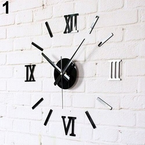 Superficie de espejo acrílico 3D, números romanos, pegatinas de reloj de pared, manualidades decoración hogareña 10WG