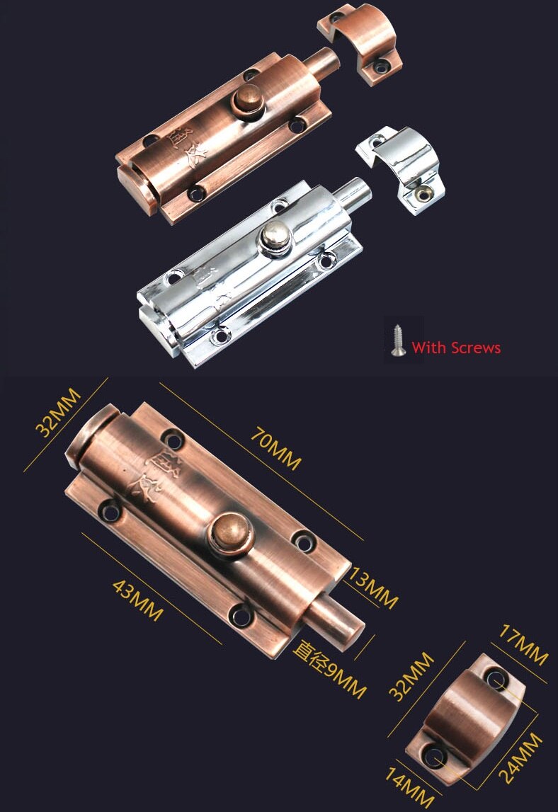 4" Zinc Alloy Chrome Red Bronze Spring Loaded Push Button Window Door Barrel Bolt Latch With Screws