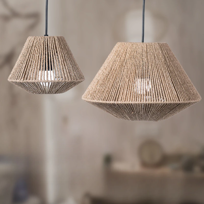 Landelijke stijl imitatie rotan lampenkap puur handgeweven papieren touw kamer gastgezin koffieshop handgemaakte creatieve verlichting decor