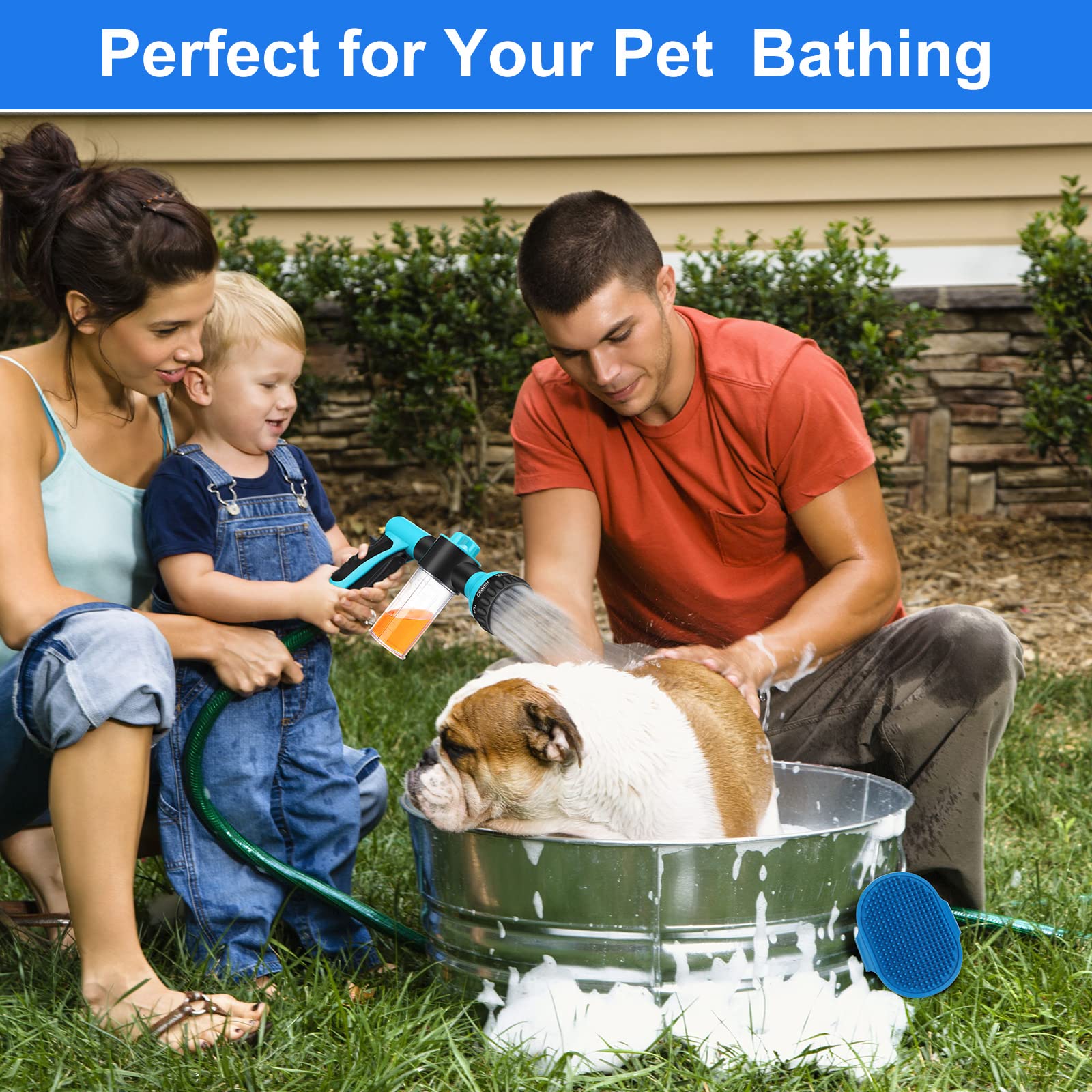 Pulvérisateur de douche pour chien 8 en 1, pistolet de pulvérisation de voiture de jardin, fixation de tuyau haute pression, distributeur de savon, buse de bouteille, outil de douche