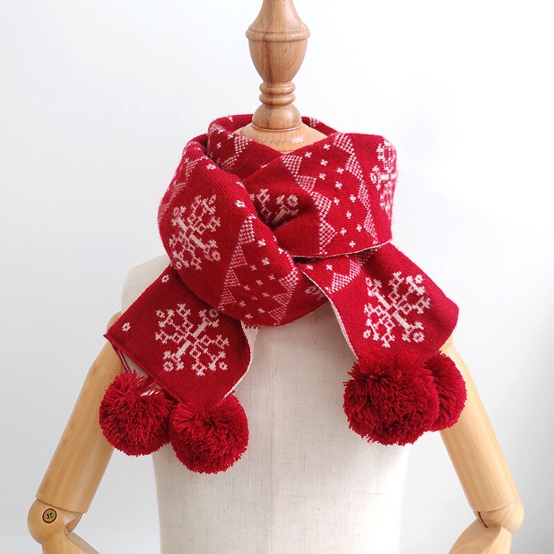 Écharpes d'hiver en laine et cachemire pour enfants, motif flocon de neige, chaudes, pour garçons et filles: Flocon de neige rouge
