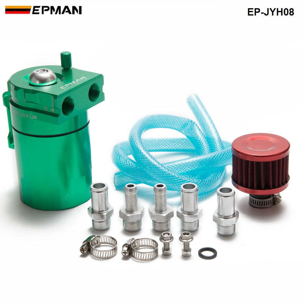 Baffled Aluminum Oil Catch Can Reservoir Tank / Oil Tank With Filter Universal EP-JYH08-AF: Green