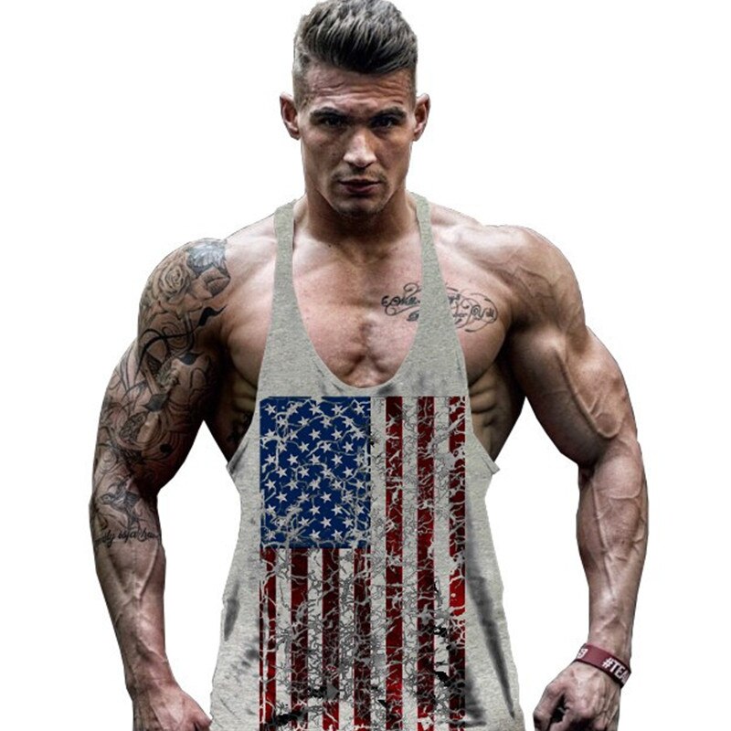 mannen Amerikaanse Vlag Sportscholen Tank Tops Gespierde Fitness Bodybuilding Tank Top Schedel Ademend Vest Badminton Shirts