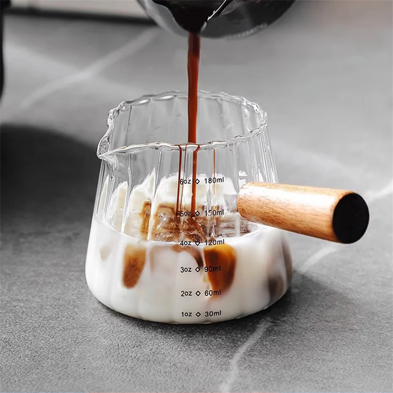 180 ml Holzgriff Glas Espresso Messbecher Kaffee Extraktion Tasse mit skala Hohe Temperatur Widerstand Milch Krug Messen Becher