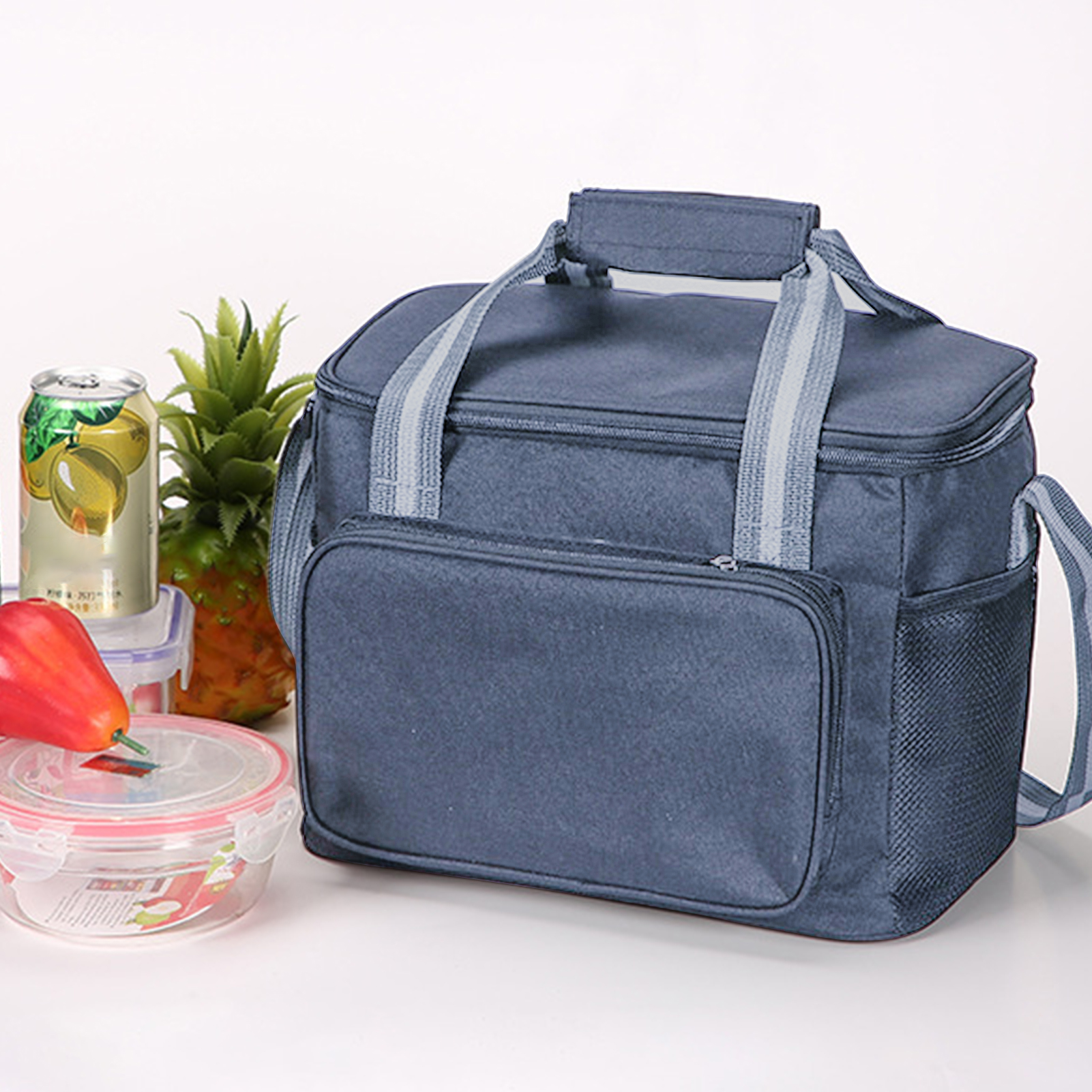 Oxford Double Layer Cooler Lunch Bag Printed Insulated Thermal Food Picnic Handbag Portable Shoulder Lunch Box Tote: waves