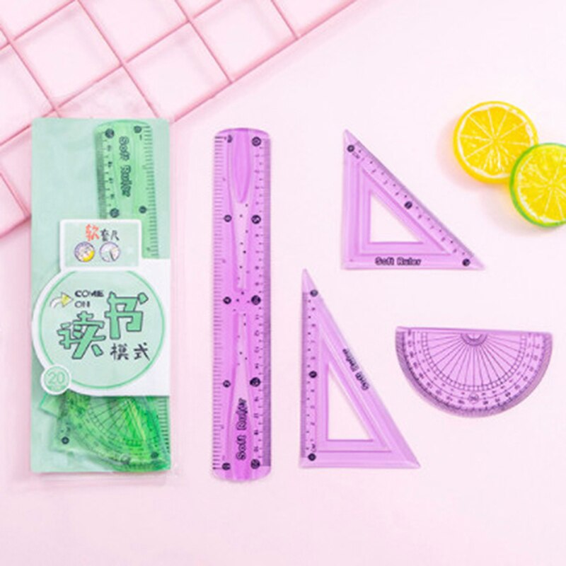 4pcs/set Straight Ruler Protractor Students Math Geometry Soft Bendable Ruler Set Office School Supplies