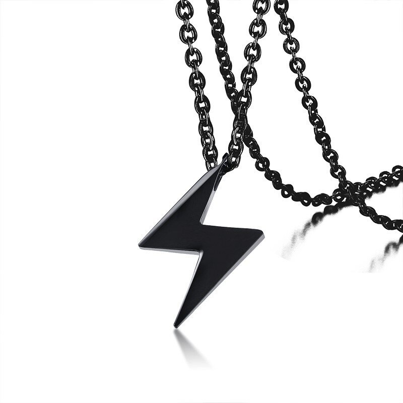 Collar con colgante de rayo gris para hombre, colgante de acero inoxidable con perno, Thunder Flash, joyería masculina de 20 -24 pulgadas: black / 20inch