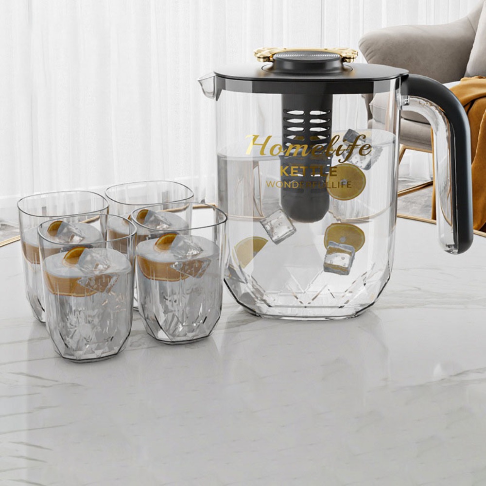 Drinkware Heat Resistant Cold Kettle Transparent with Filter and Cup Water Jug Plastic Large-capacity Water Bottle Jucie: green