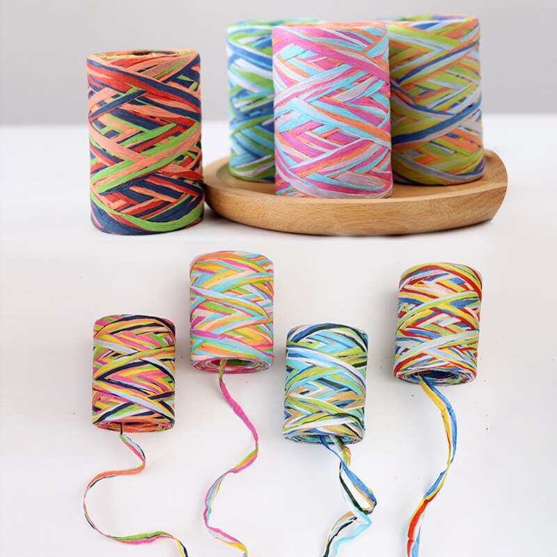 80Meter Colorful Natural Raffia Straw Yarn Ribbon For Wrapping Box Bouquet Decor Baking Box Packing Party Candy Rope