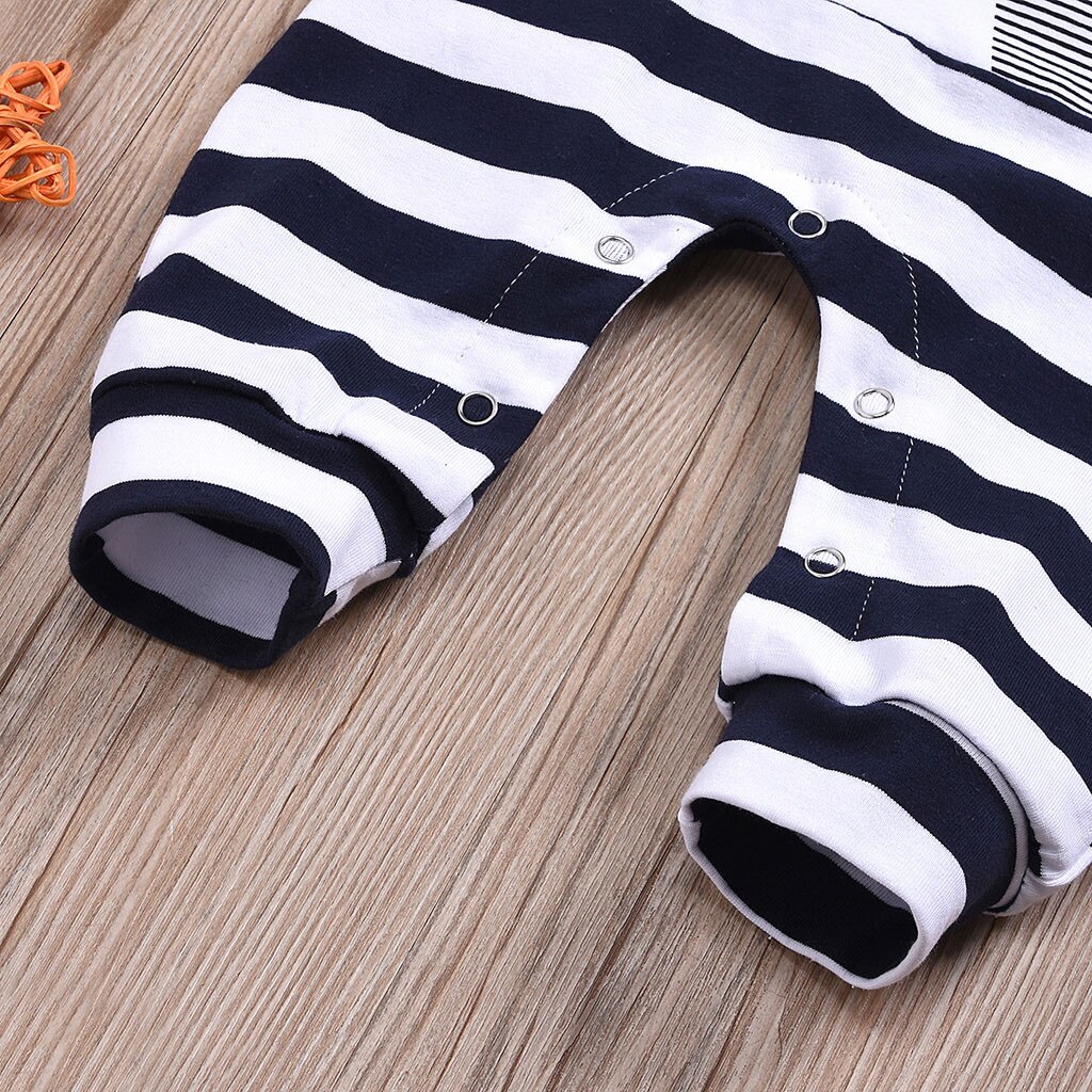 Pasgeboren Baby Gestreepte Patchwork Romper Baby Jongens Meisjes Lange Mouwen Cartoon Olifant Print Jumpsuit + Hoed Комбинезон Для Малышей