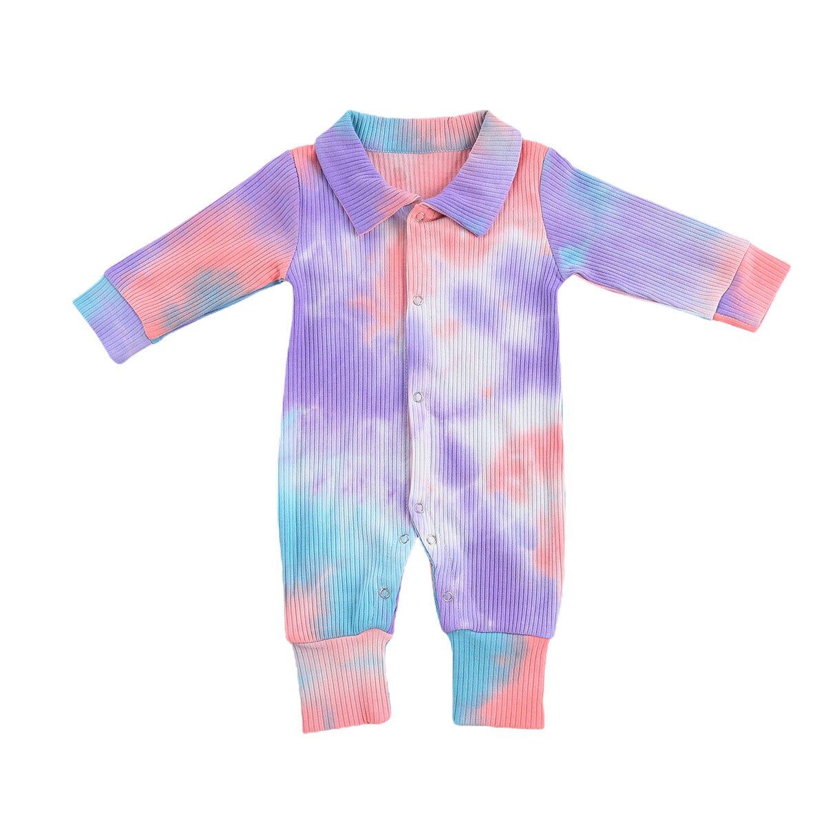 Kleinkind neugeboren Kind Baby Jungen Mädchen Rippen Strampler binden-Farbstoff Drucken Drehen-unten Kragen Langarm Strampler Gesamt für Jungen und Mädchen: 6m