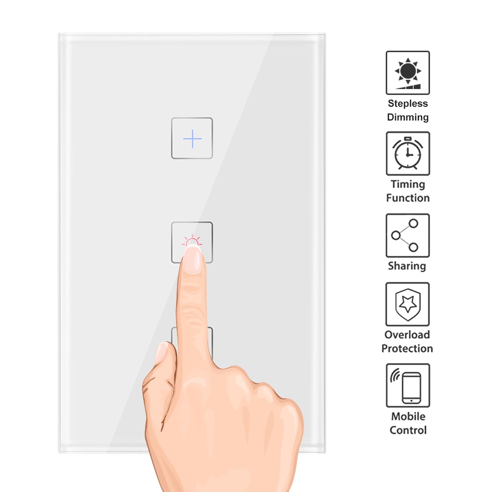 Dimmer 220v Wall Smart WiFi Touch Dimmer Switch 1 Gang 400W Wireless Light Switch Work With Alexa And Google Assistant