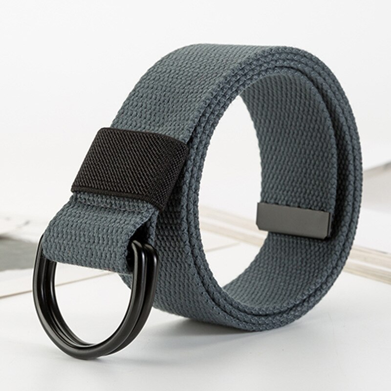 Kvinnor nylon canvas regnbåge långt bälte dubbel d metall svart spänne midjeband 16 stilar jeans vävd midjerem cinturon mujer: Grå chun