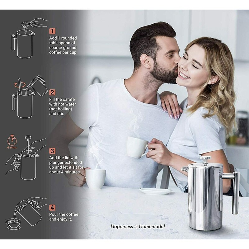 800Ml French Press Coffee Maker Double Insulated Stainless Steel French Coffee Dripper Teapot