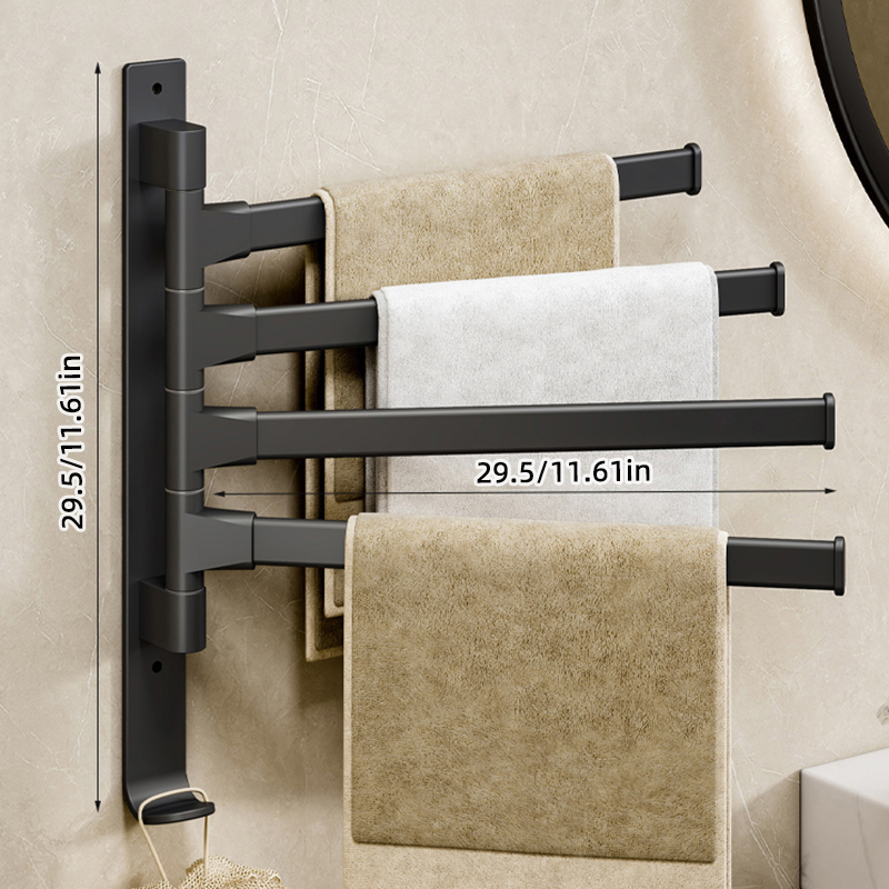 180° Rotatable Towel Holder Space Aluminum Shower Room Towel Hanger Multifunctional Storage Organizer For Bathroom Accessories: Navy Blue