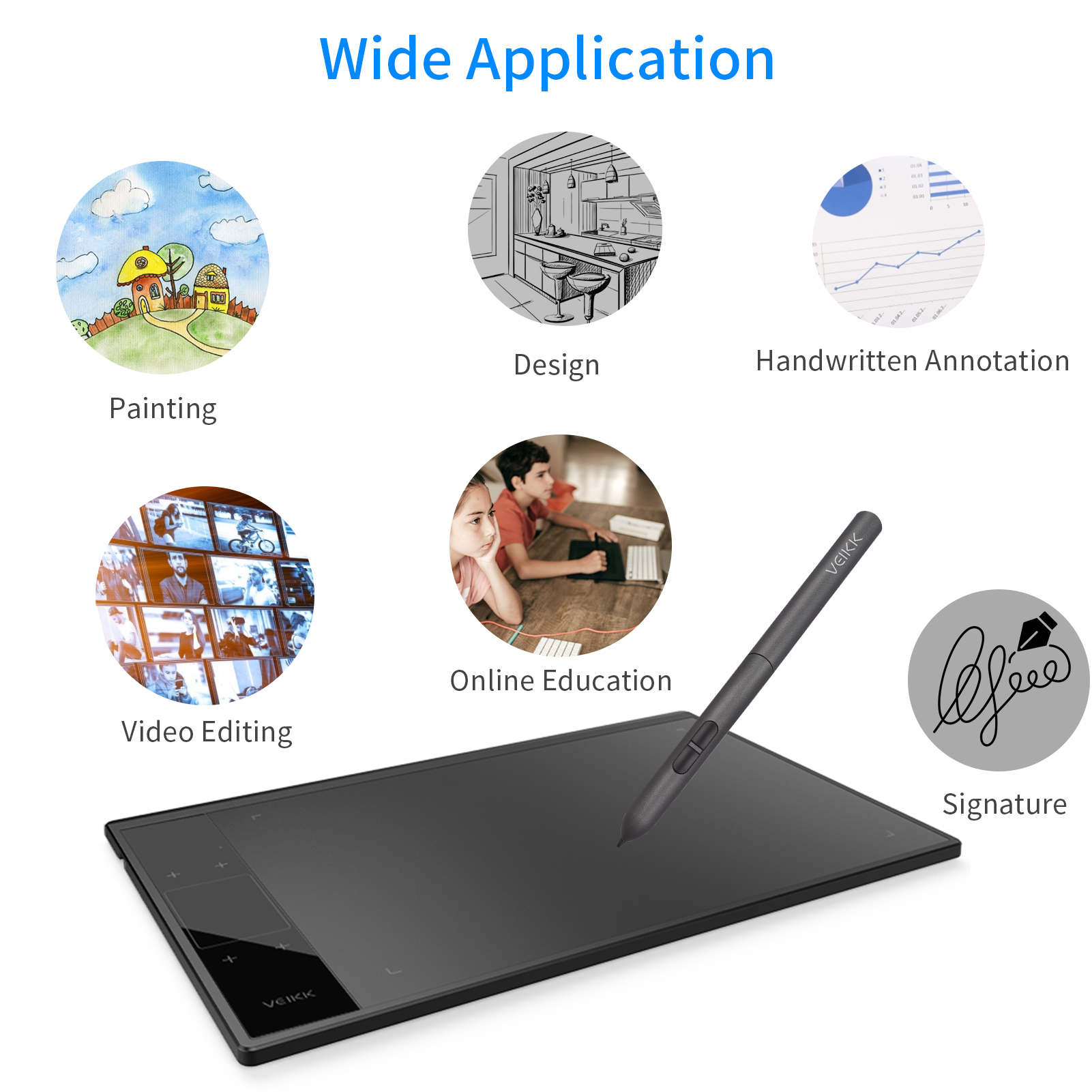 VEIKK A30 Graphics Drawing Tablet Smart Gesture 8192 Levels Pressure Art Graphics Tablet for Painting Online Teaching