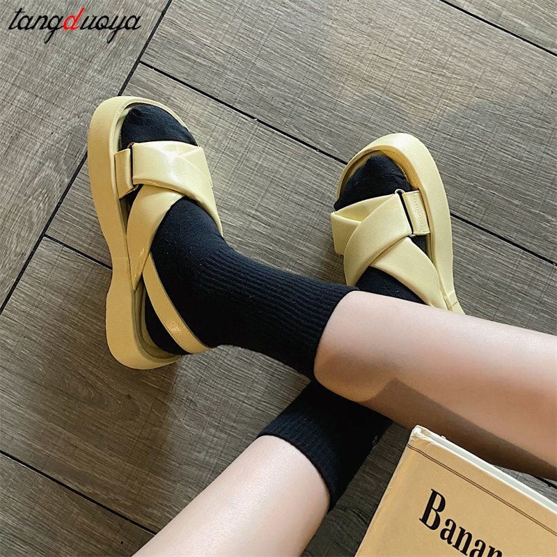 INS Women&#39;s Sandals 2022 Summer Solid Color Comfortable Female Beach Shoes Chunky Sandals For Woman Non-Slip Shoes