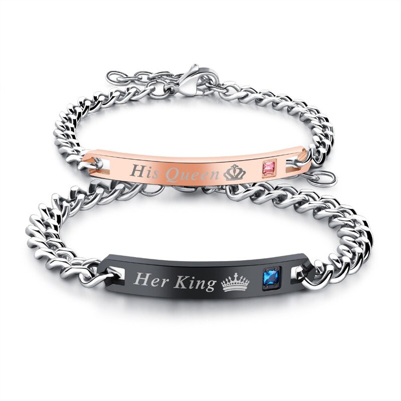 Modyle Unique for Lover &quot;His Queen&quot;&quot;Her King &quot; Stainless Steel Wedding Bracelets For Women Men