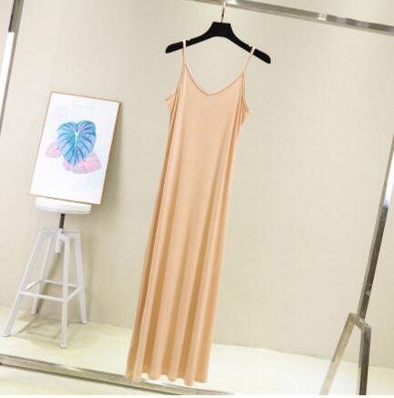 Frühling Sommer 2024 Frau Panzer Kleid lässig modal sexy Leibchen Elastische Weibliche Hause Strand Kleider Oansatz Camis sexy Kleid: L / Kakifarbig