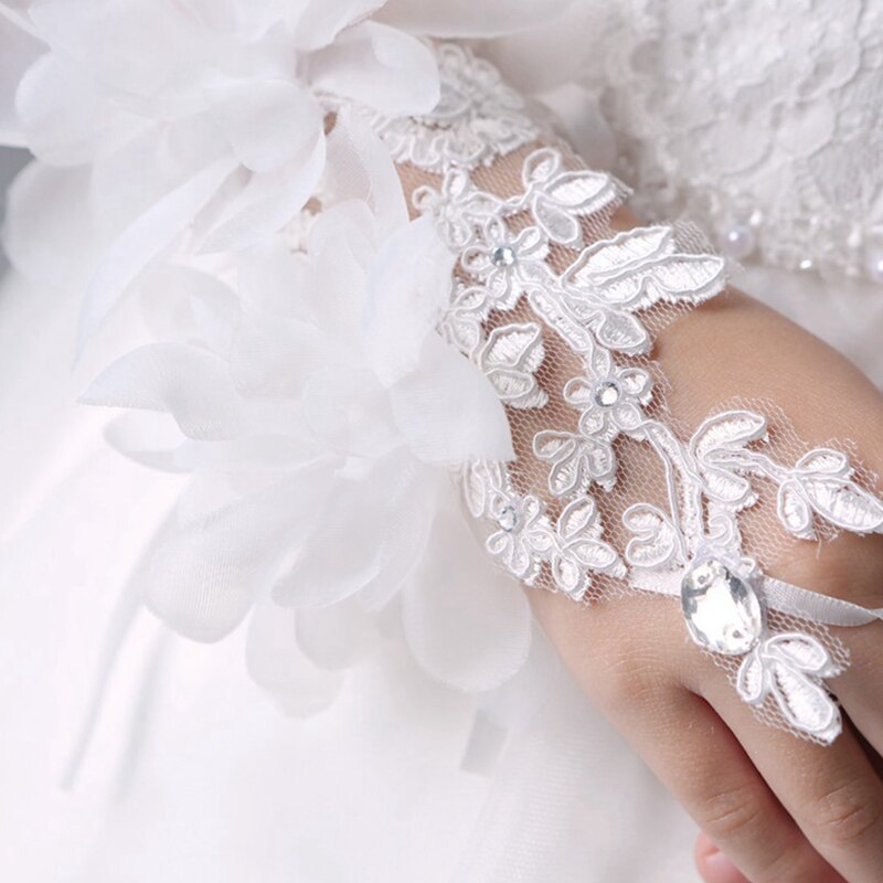 Gants de mariage en dentelle perlée pour les filles de fleurs rouge ivoire sans doigts gants de robe d'enfant pour la Performance de fête d'anniversaire enfants gants