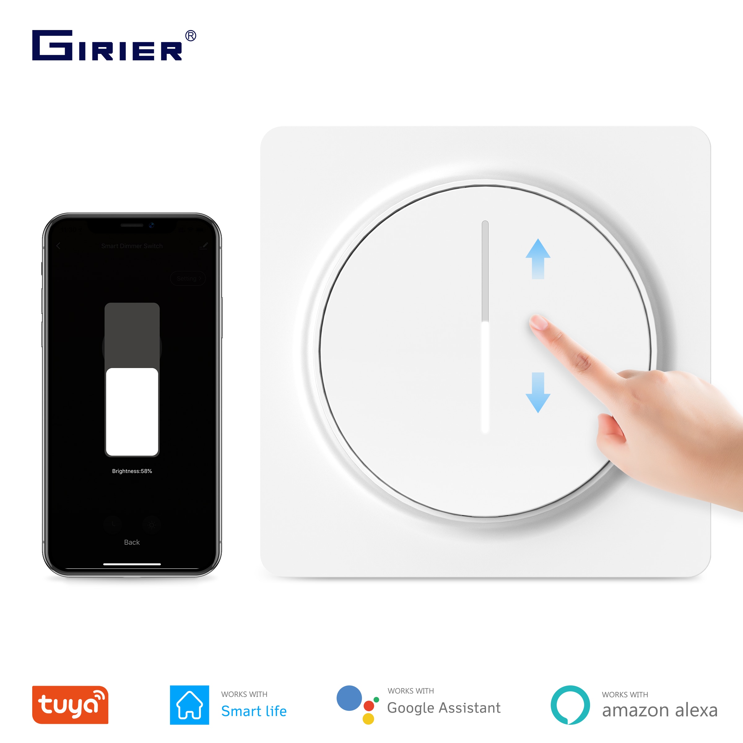 Tuya Smart Wifi Dimmer, Touch Dimbare Panel Lichtschakelaar Eu 100-240V, compatibel Met Alexa Google Thuis, Geen Hub Nodig