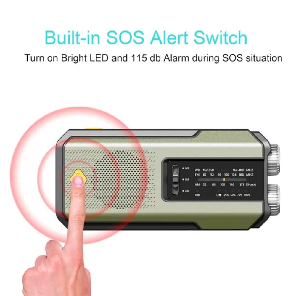 Rádio meteorológico de emergência multifuncional rádio fm am wb manivela solar carregamento usb 2000mah power bank lanterna led tocha