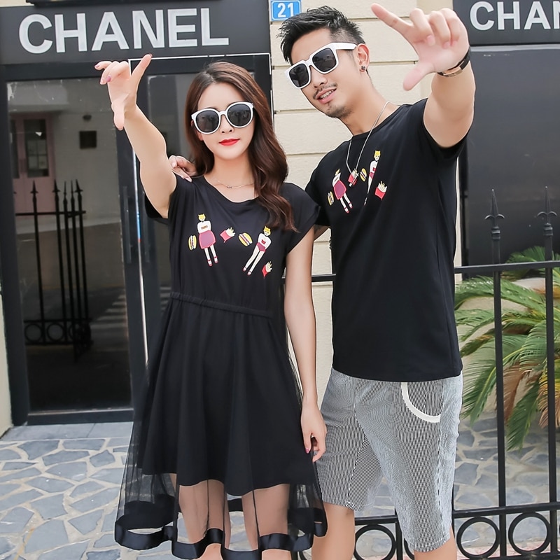 Family Matching Outfits Summer Mom And Daughter Black Mesh Dress Dad Son Matching T-shirt Family Look Matching Couple Outfits