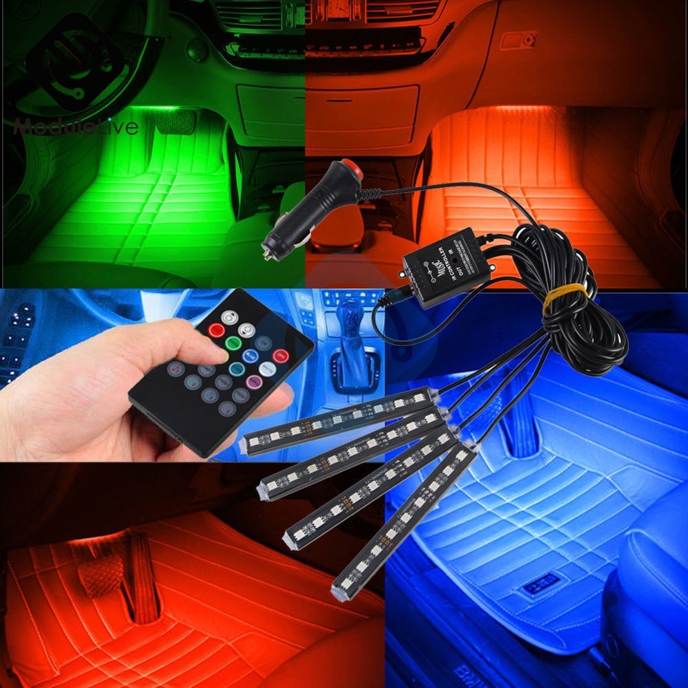 Auto Interni Rgb Kleur 9 Led Strip Licht Kit Draadloze Muziek Controle Automatische Controller 7 Kleur Voor Sfeer