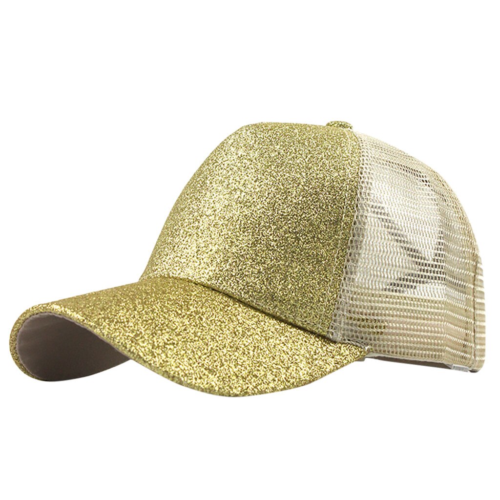 Gorra de béisbol con cola de caballo brillante para mujer, gorro de béisbol con cola de caballo, Cierre trasero, malla transpirable, transpirable, desordenado, ajustable, #40: Beige 