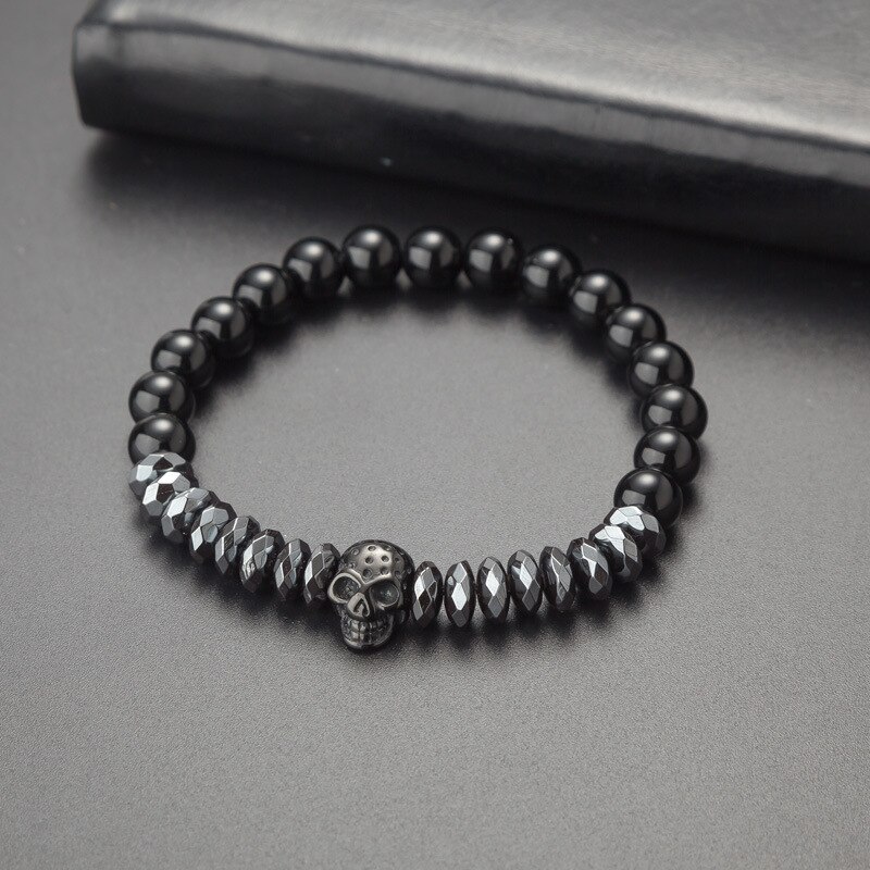 Trendy Micro Ingelegd Zirkoon Crown Cz Skull Armband Set Charm Mannen Kraal Armband Paar Sieraden