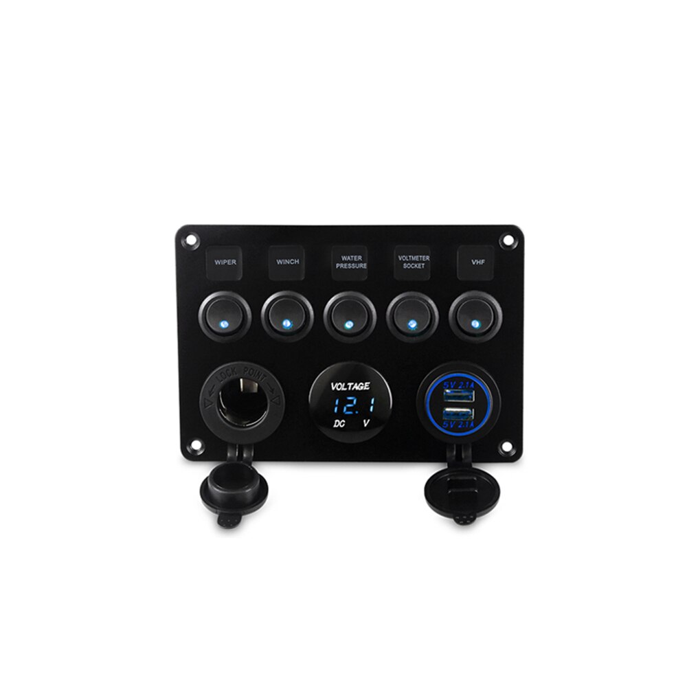 Control Panel Switch 5 Gang On-Off Toggle Usb Charger Car Ship Yacht Combination Panel With Usb Cigarette Lighter Socket: Default Title