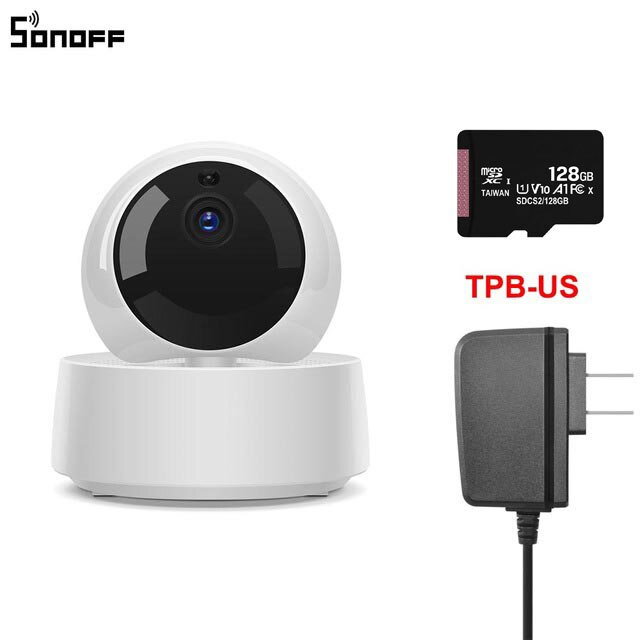 Sonoff-câmera de segurança sem fio, wi-fi, ip 1080p, babá eletrônica, alarme, câmera inteligente, vigilância: US and 128G TF Card