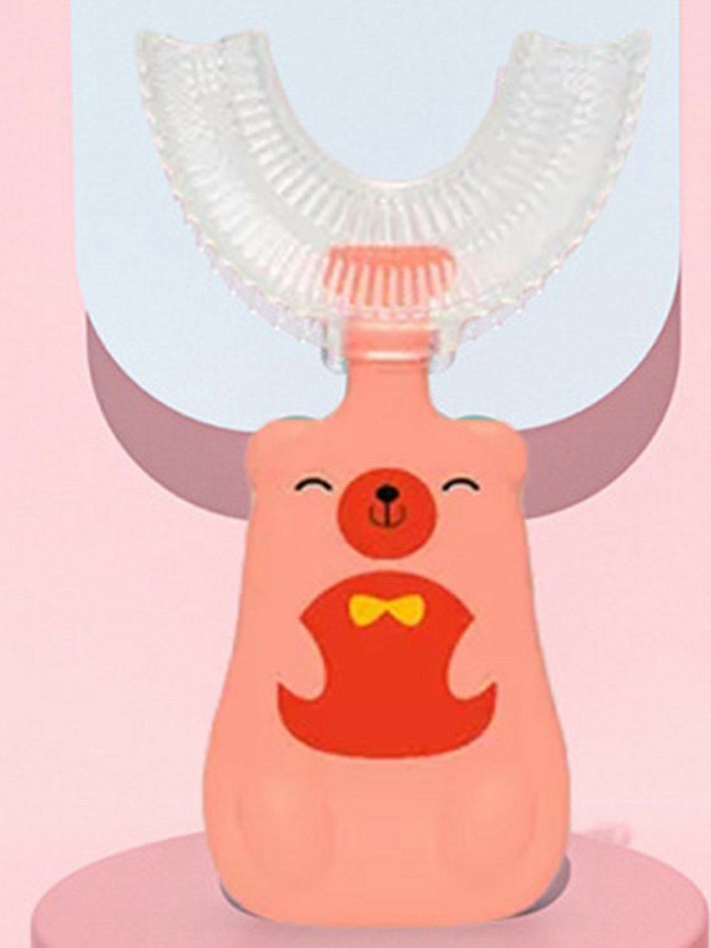 Brosse à dents en Silicone liquide en forme de U pour enfants, tête de brosse à dents à poignée verticale, brosse à dents manuelle à poils souples pour enfants