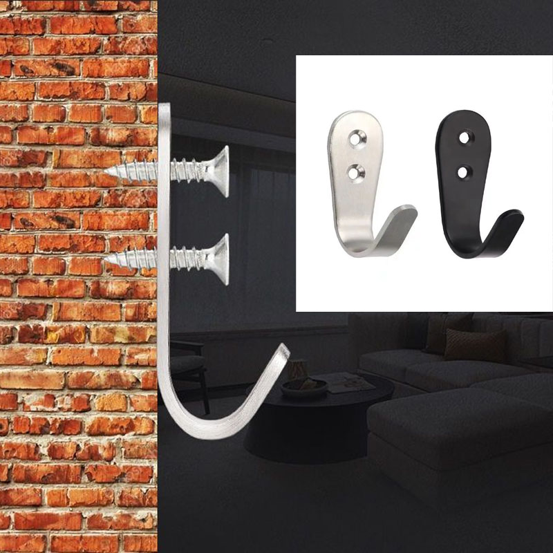 Wandkapstokken, 6-pack zwarte kapstokken, aan de muur gemonteerde enkele deurhaken, grote J metalen haken voor keuken, slaapkamer, badkamer