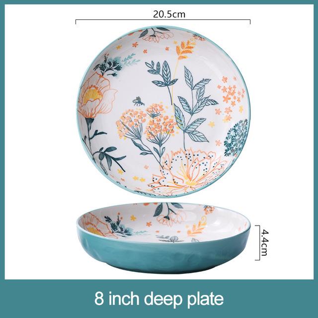 Juego de platos de cerámica para fruta, ensalada, Bol para arroz o sopa, bandeja redonda, vajilla decorativa de porcelana de hueso, platos de cocina: 8 inch deep plate